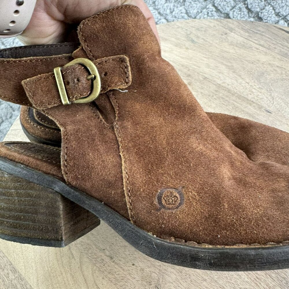 Born Rustic Brown Leather Ankle Boots With Buckle & Block Heel Size 6.5 - Picture 4 of 11